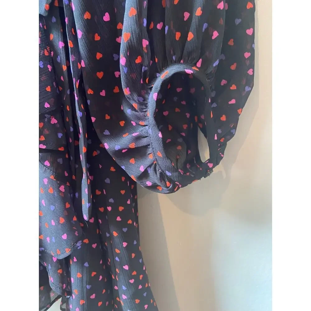 Banana Republic Women's All Over Flowy Heart Print Ruffle Wrap Dress, Size 4 - Picture 3 of 5